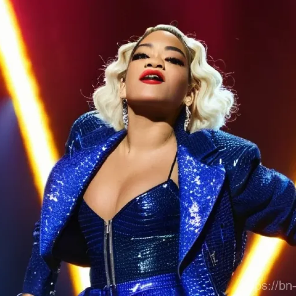 코소보 유명 인물 - **A highly confident and charismatic Rita Ora, depicted as a modern fashion icon, standing powerfull...