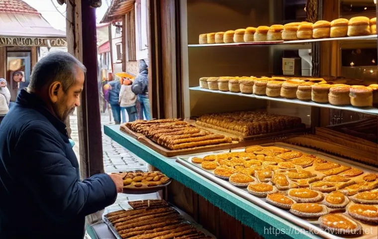 코소보에서 길거리 음식 먹기 - **"An atmospheric evening street food scene in Kosovo, featuring a close-up on a delicious Qebap pla...