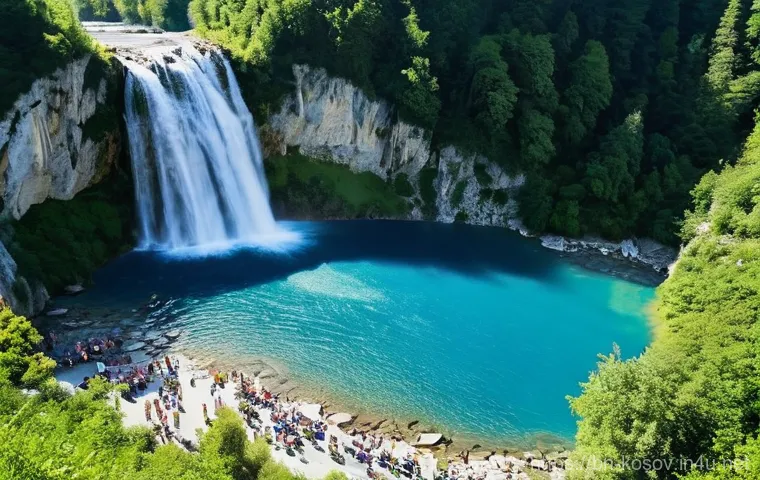 코소보에서 수영할 수 있는 곳 - **Prompt 2: Refreshing Dip at Mirusha Waterfalls**
    "A group of diverse young adults (around 15-2...