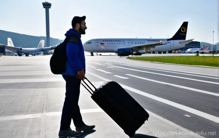코소보에서 택시 타는 법 - **Prompt:** A solo traveler, dressed in comfortable, modest casual wear, stands outside the arrivals...
