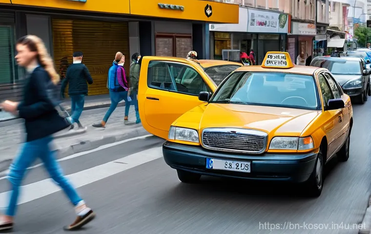 코소보에서 택시 타는 법 - **Prompt:** A solo traveler, dressed in comfortable, modest casual wear, stands outside the arrivals...