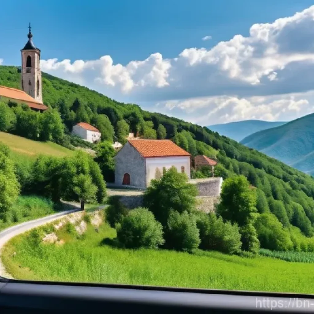 코소보에서 마케도니아 가는 법 - **Balkan Mountain Road Trip:** A serene scene from inside a comfortable, air-conditioned bus or car....