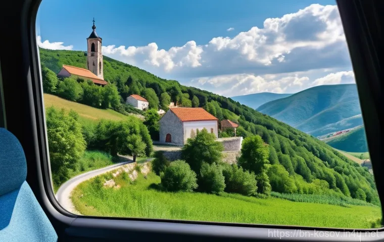 코소보에서 마케도니아 가는 법 - **Balkan Mountain Road Trip:** A serene scene from inside a comfortable, air-conditioned bus or car....