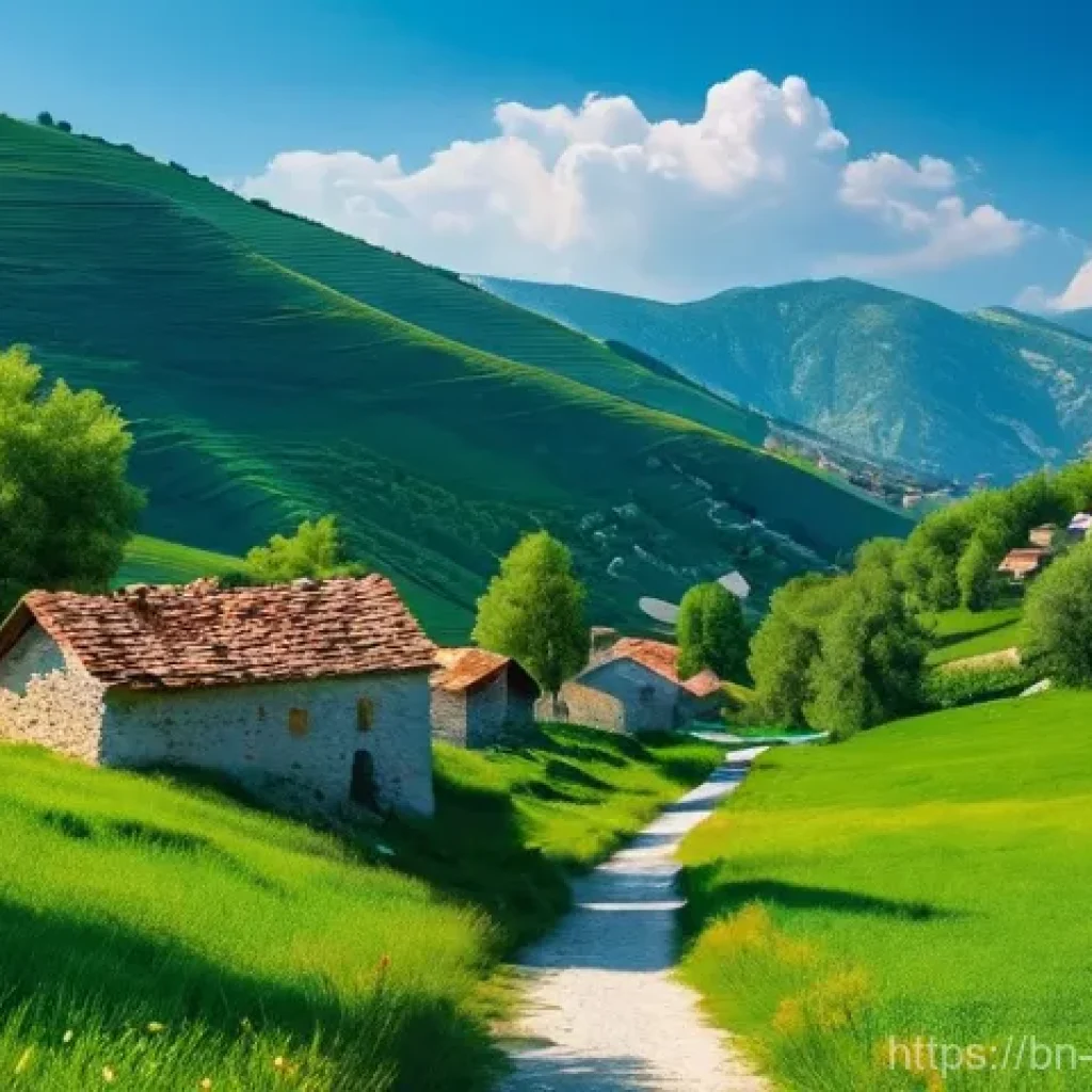 코소보에서 도보 여행하기 - **Prompt:** A serene and picturesque landscape of the Prizenas Mountains in Kosovo. The scene featur...