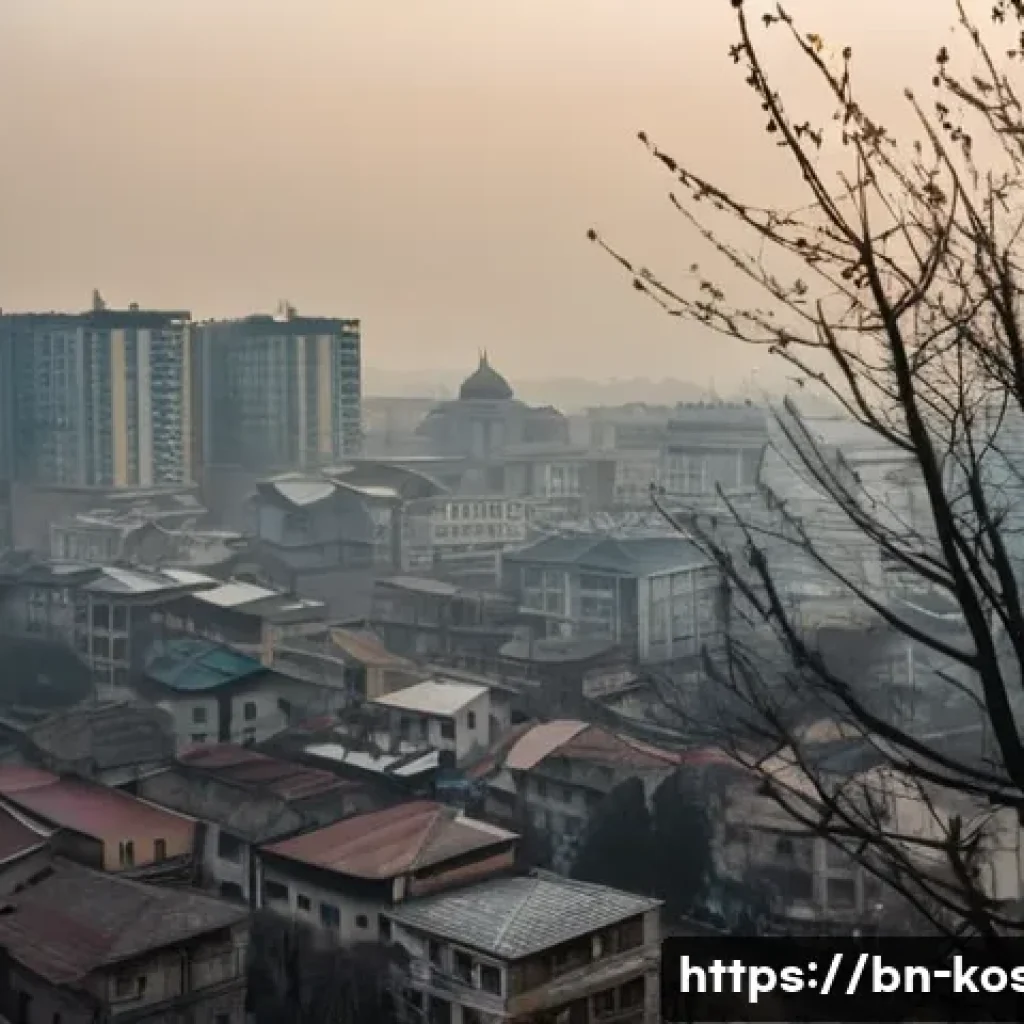 코소보의 대기 오염 수준 - **Prompt:** "A panoramic view of a bustling city in Kosovo during a cold winter day, enveloped in a ...