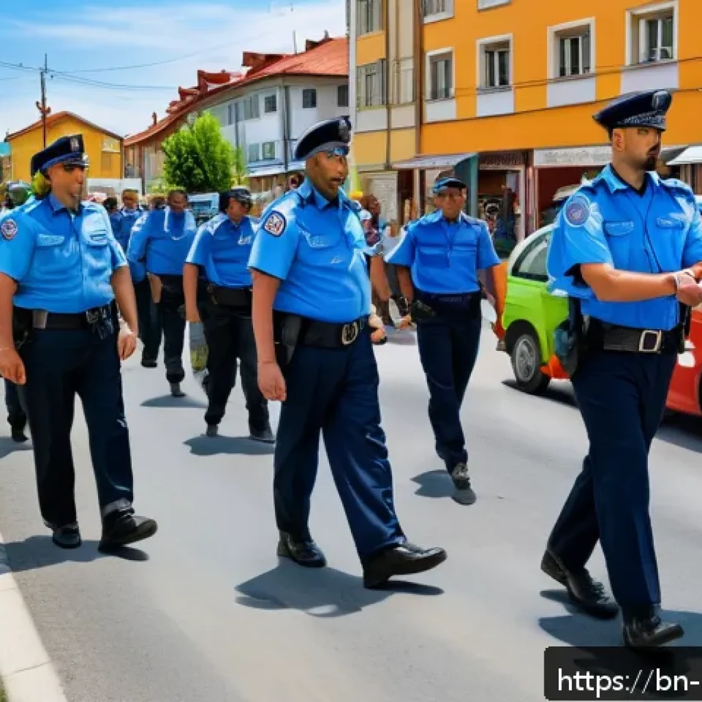 코소보에서 주의해야 할 법률 - A peaceful urban street scene in Kosovo showing diverse citizens calmly walking and interacting unde...