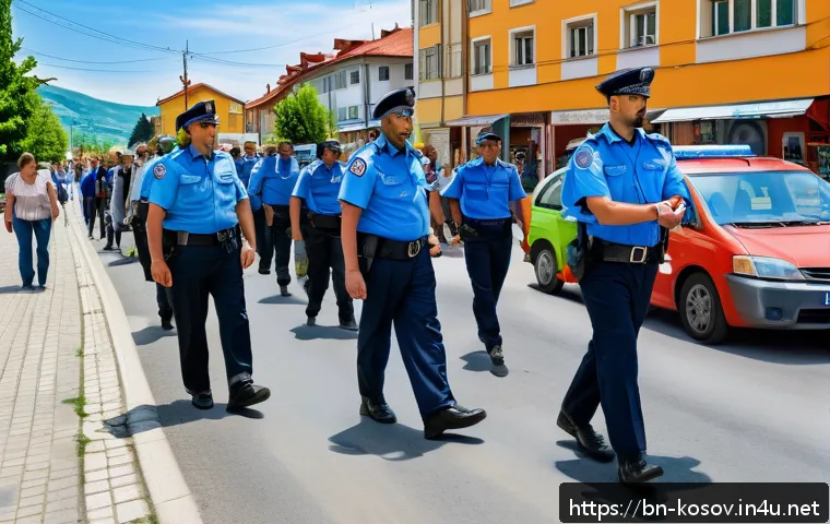 코소보에서 주의해야 할 법률 - A peaceful urban street scene in Kosovo showing diverse citizens calmly walking and interacting unde...